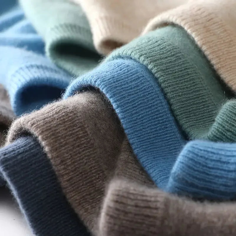 Men’s Soft Wool Sweater, Loose Round Neck Solid Warm Business Knit Top