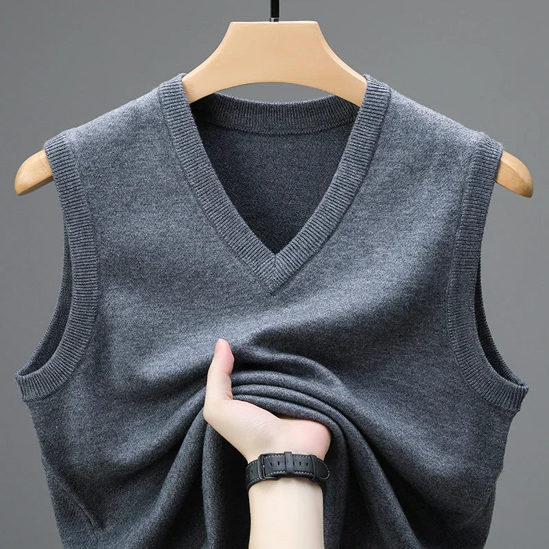 Men’s Sleeveless Wool Cashmere Vest – Solid Knit Waistcoat Autumn 2025