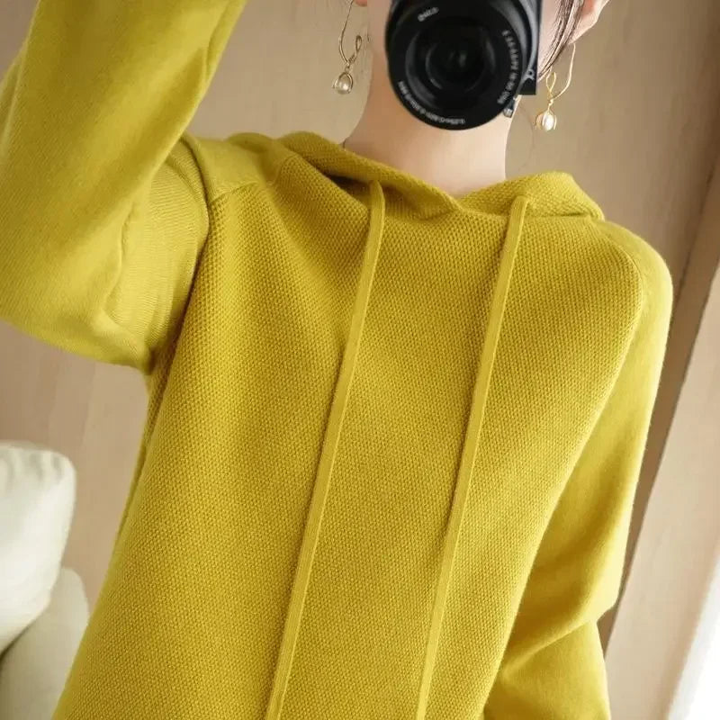 Women’s Hooded Knit Sweater – Warm Long Sleeve Autumn Winter Pullover