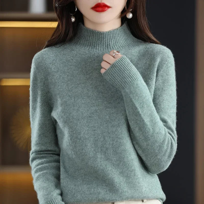 Women’s Warm High-Neck Knit Sweater – Autumn/Winter Long Sleeve Basic Top