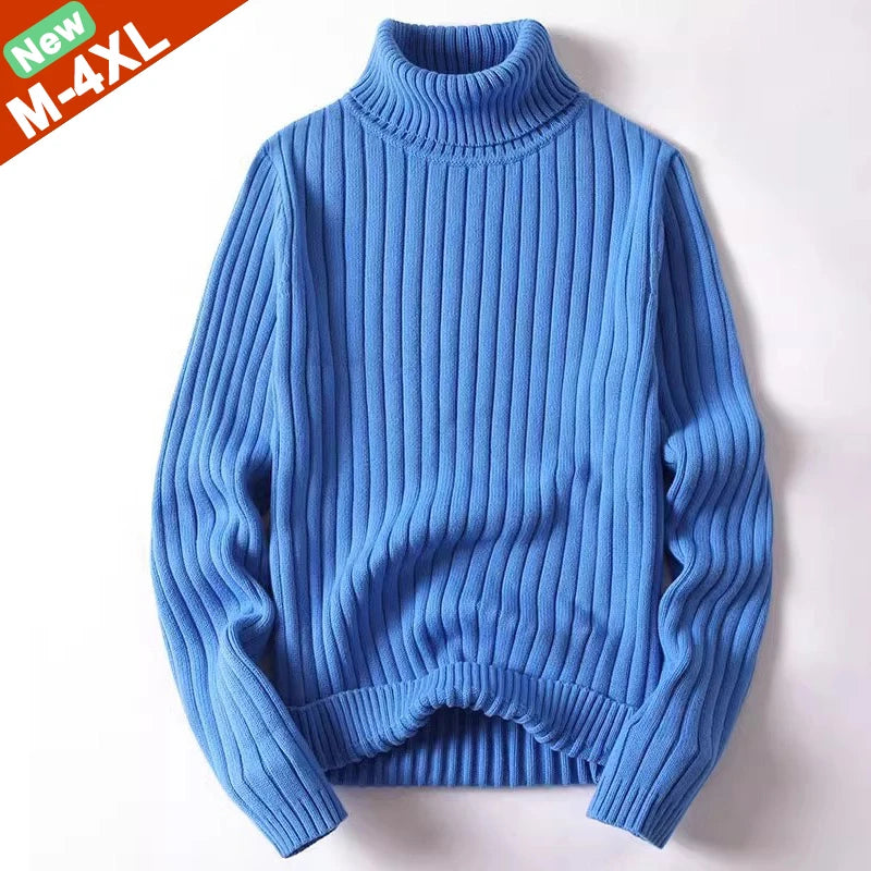 Men’s Thick Turtleneck Sweater, Solid Knit Plus Size 3XL–4XL Autumn Winter