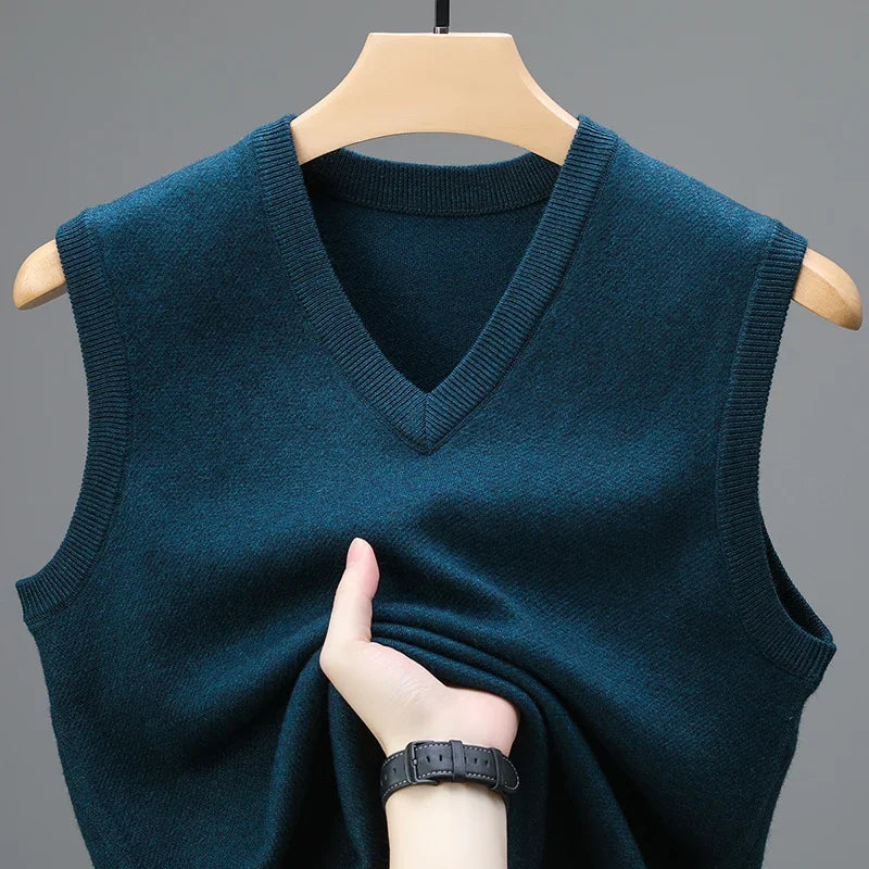 Men’s Sleeveless Wool Cashmere Vest – Solid Knit Waistcoat Autumn 2025