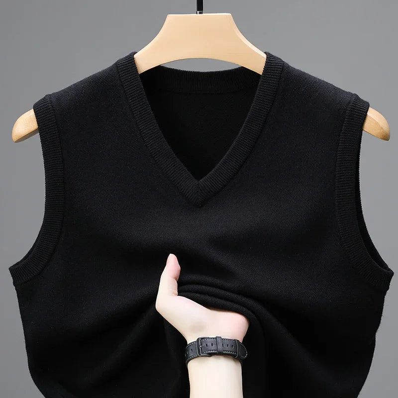Men’s Sleeveless Wool Cashmere Vest – Solid Knit Waistcoat Autumn 2025