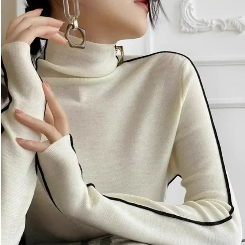 Women’s Slim Fit Turtleneck Sweater – Elegant Autumn Winter Knit Top