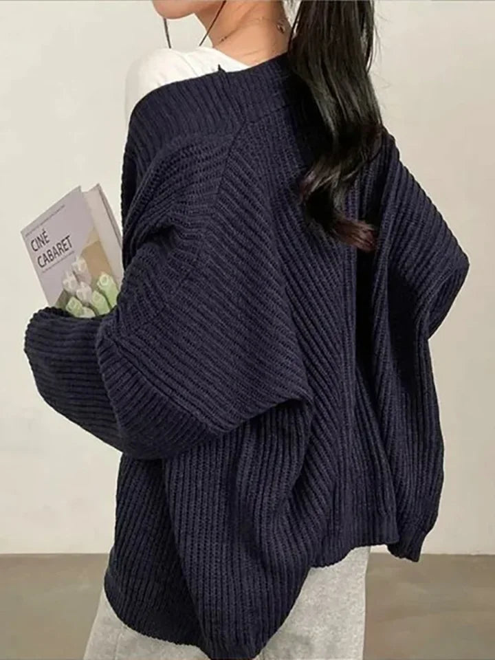 Women’s Loose Warm Knit Sweater, Solid Pullover Korean Style 2025