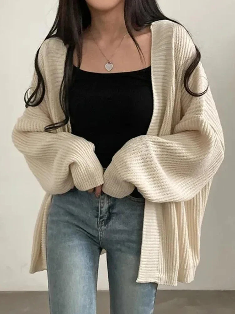 Women’s Loose Warm Knit Sweater, Solid Pullover Korean Style 2025