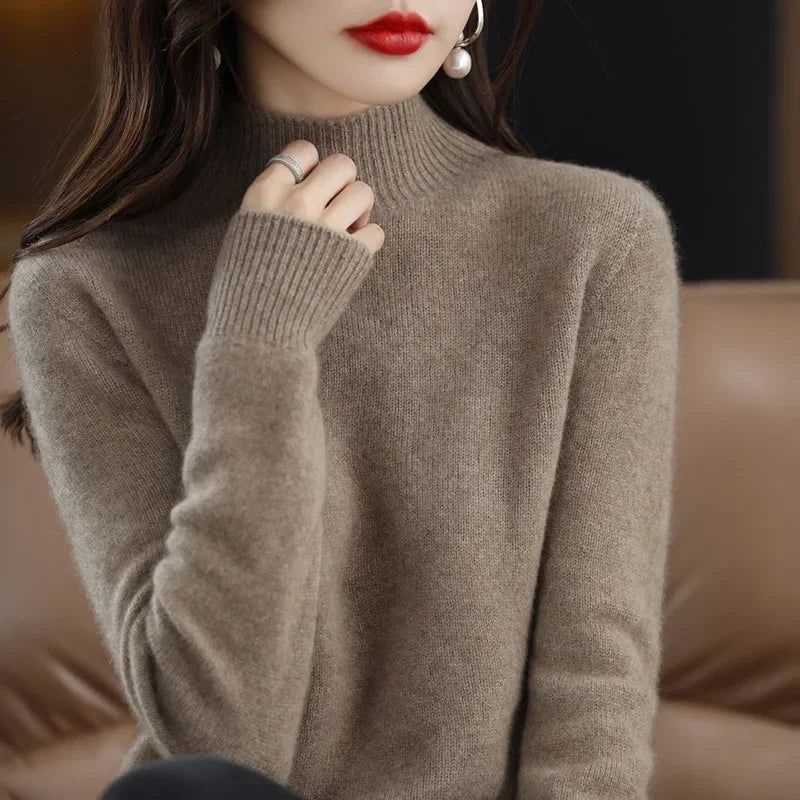 Women’s Warm High-Neck Knit Sweater – Autumn/Winter Long Sleeve Basic Top