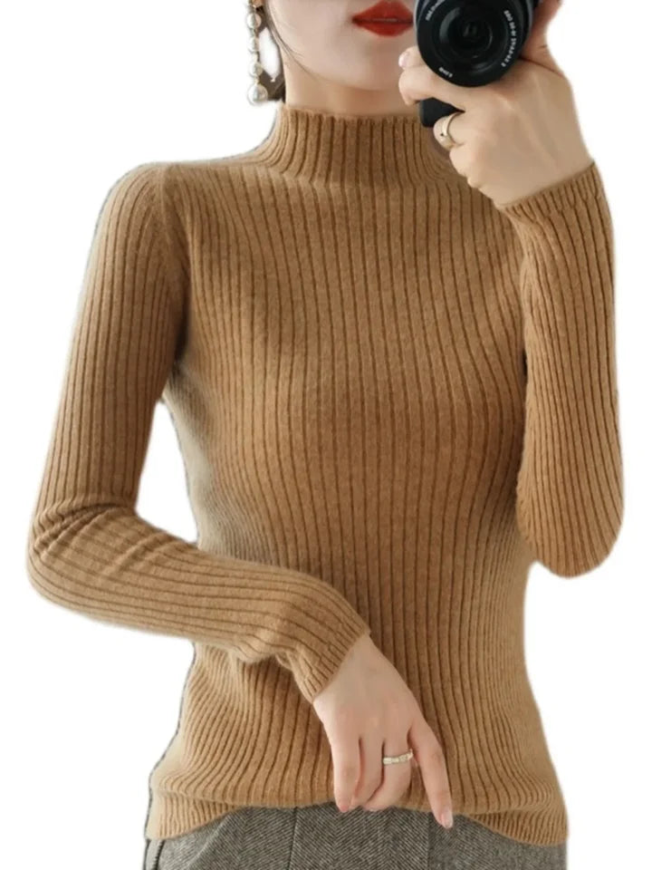 Women’s Thick Warm Slim Sweater, Solid Knit Half-High Collar Autumn Winter