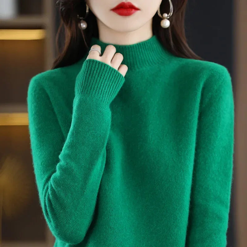 Women’s Warm High-Neck Knit Sweater – Autumn/Winter Long Sleeve Basic Top