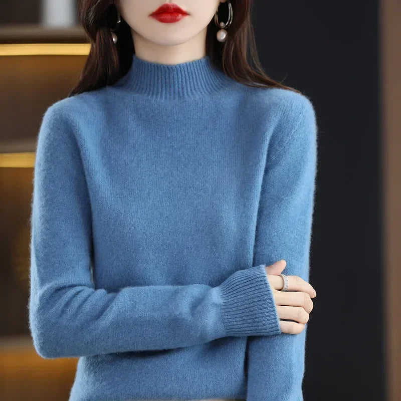 Women’s Warm High-Neck Knit Sweater – Autumn/Winter Long Sleeve Basic Top