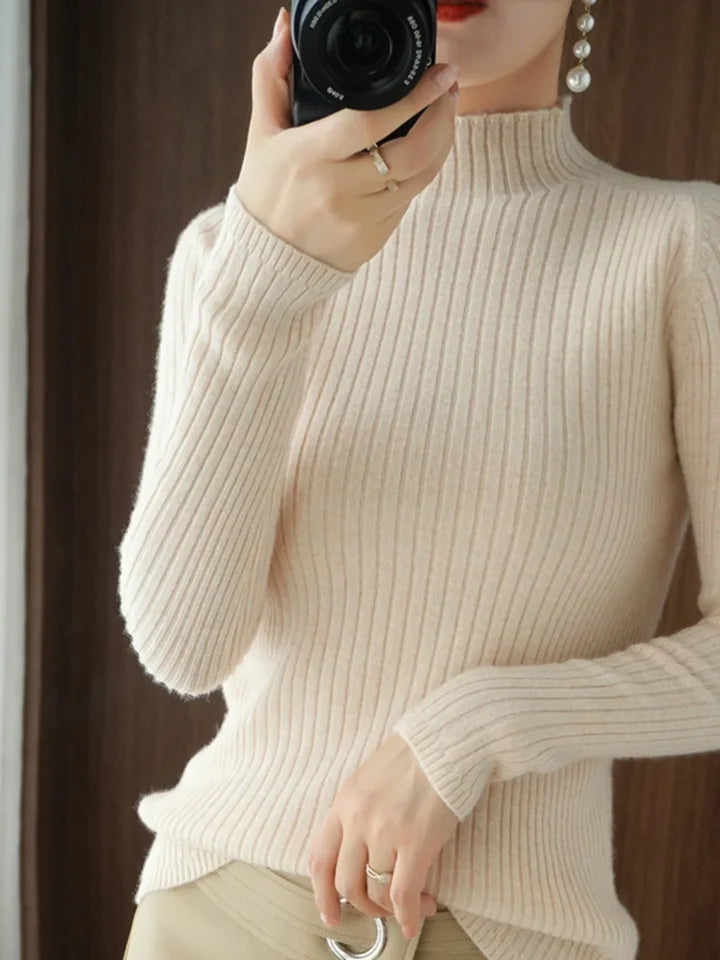 Women’s Thick Warm Slim Sweater, Solid Knit Half-High Collar Autumn Winter