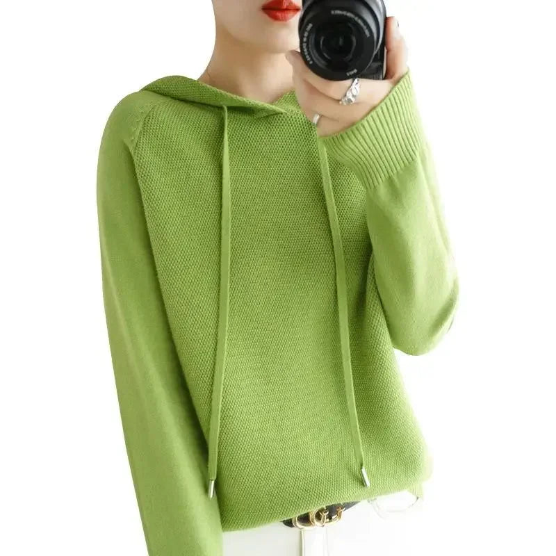 Women’s Hooded Knit Sweater – Warm Long Sleeve Autumn Winter Pullover