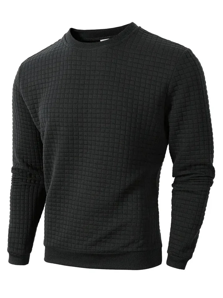 Men’s Crew Neck Knit Pullover, Solid Jacquard Check Slim Casual Sweater