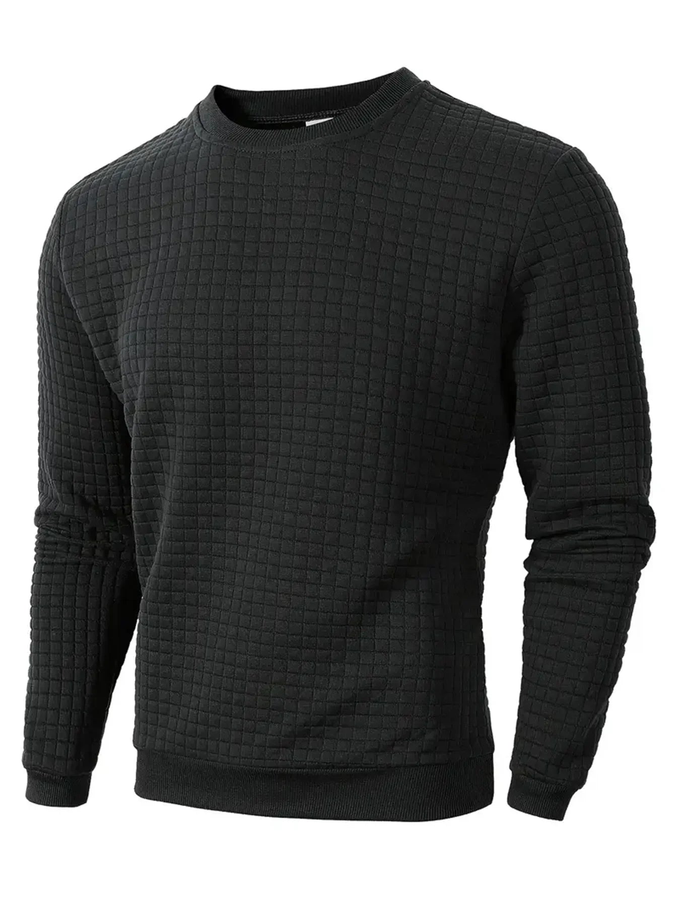 Men’s Crew Neck Knit Pullover, Solid Jacquard Check Slim Casual Sweater