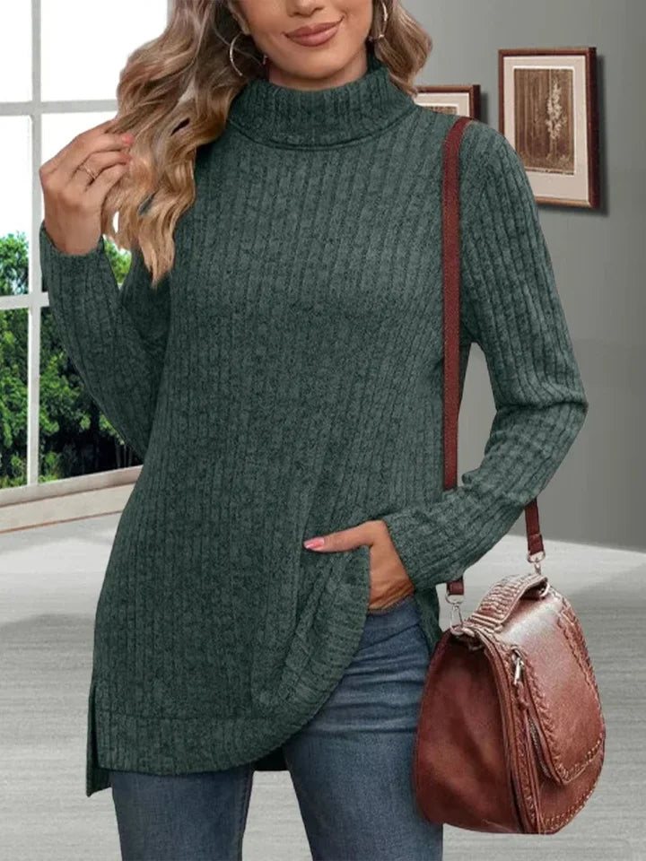 Women’s Loose Thick Turtleneck Sweater, Soft Striped Knit Warm Pullover