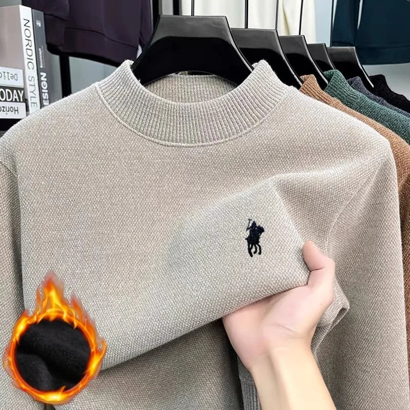 Men’s Classic Embroidered Velvet Knit Sweater – Soft Warm Autumn Top