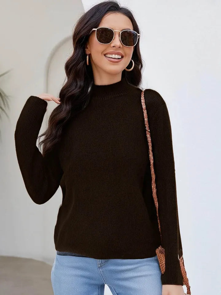 Women’s Thick Velvet Turtleneck Knit, Warm Black Slim Pullover Sweater