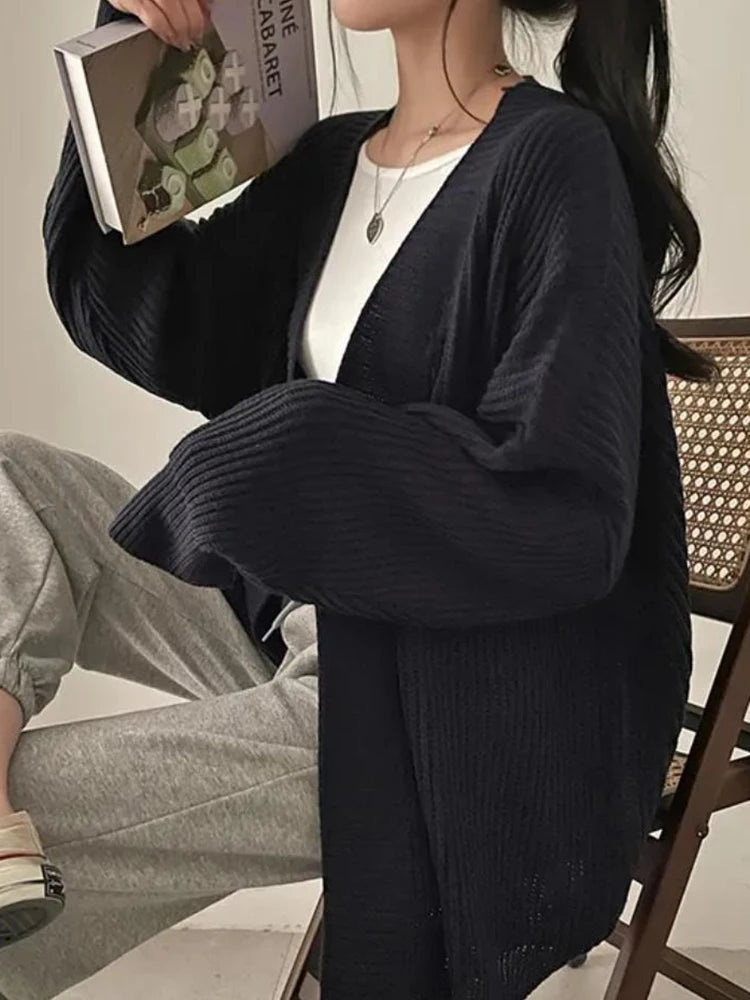 Women’s Loose Warm Knit Sweater, Solid Pullover Korean Style 2025