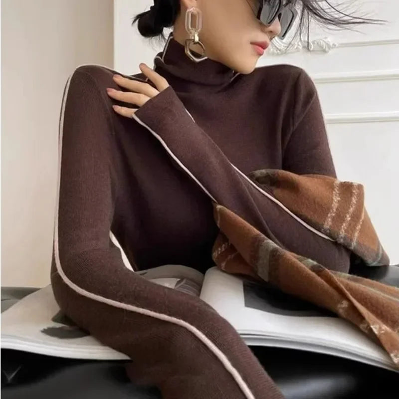 Women’s Slim Fit Turtleneck Sweater – Elegant Autumn Winter Knit Top