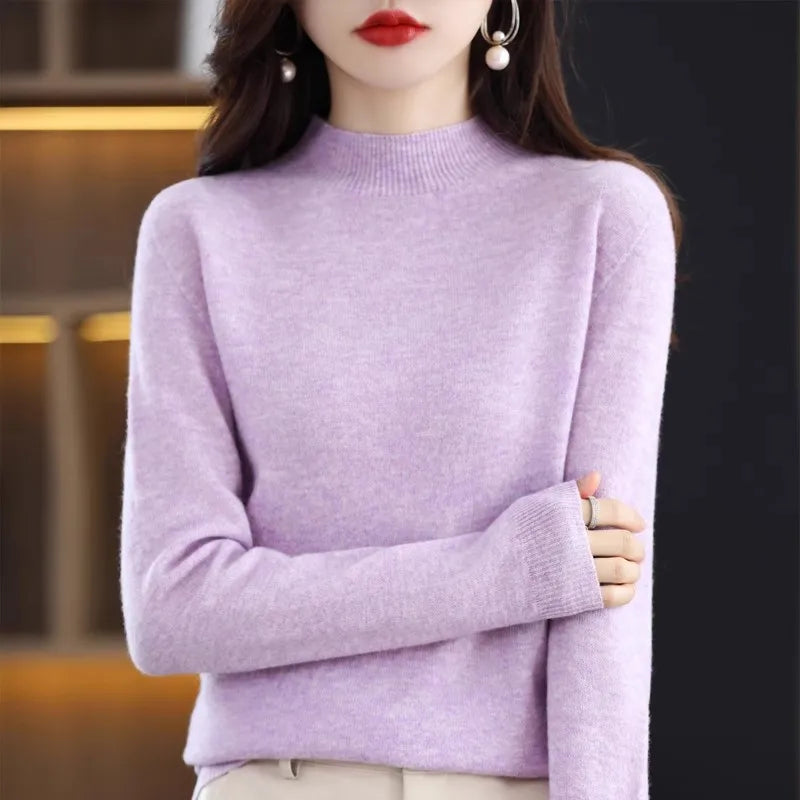 Women’s Warm High-Neck Knit Sweater – Autumn/Winter Long Sleeve Basic Top