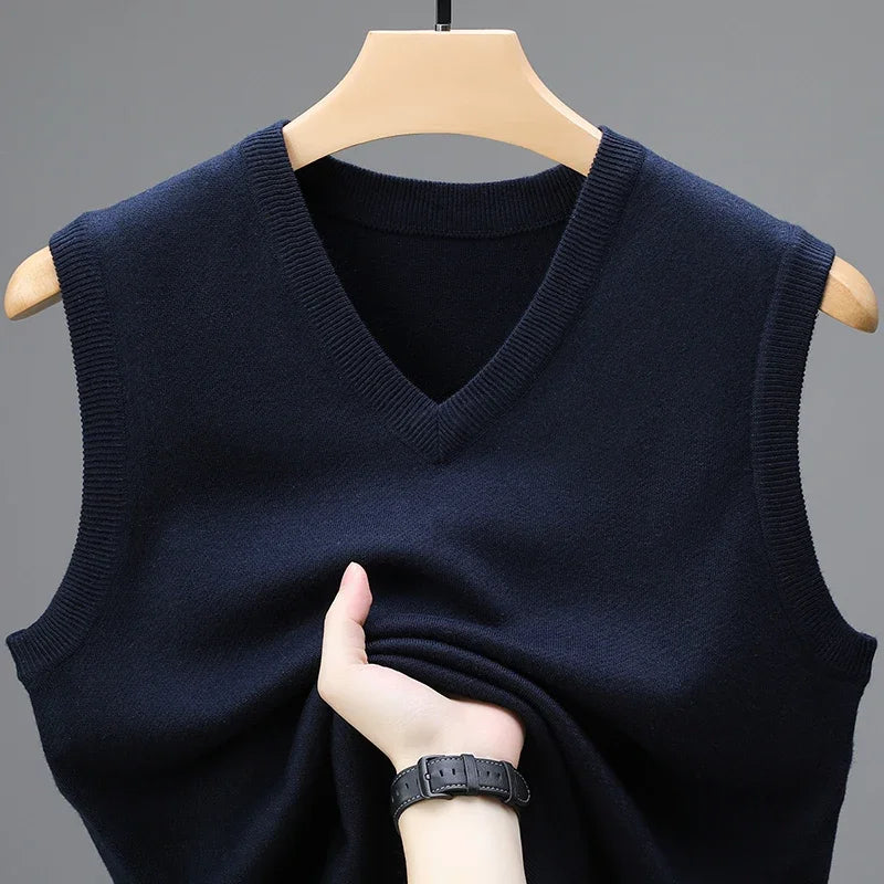 Men’s Sleeveless Wool Cashmere Vest – Solid Knit Waistcoat Autumn 2025