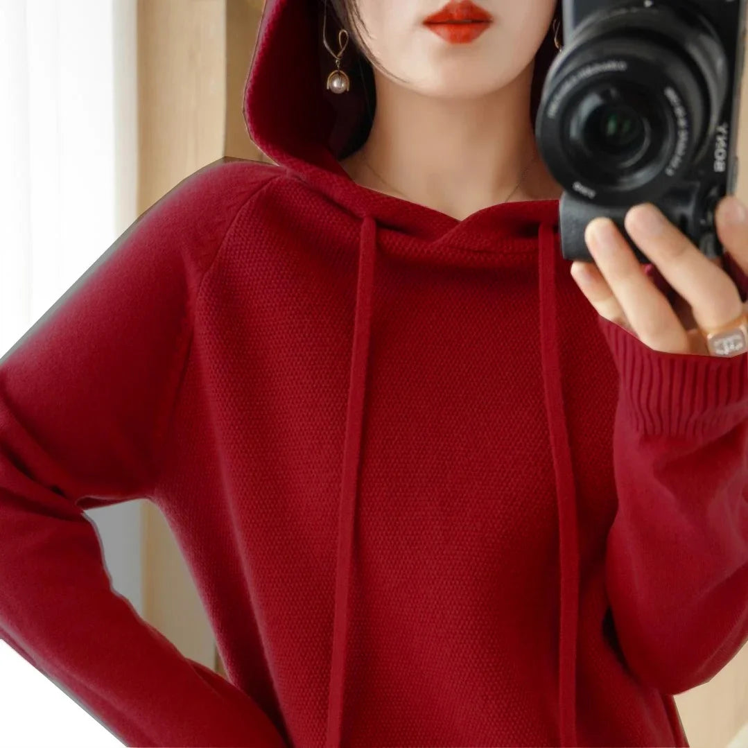 Women’s Hooded Knit Sweater – Warm Long Sleeve Autumn Winter Pullover