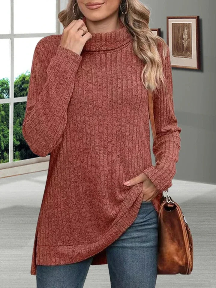 Women’s Loose Thick Turtleneck Sweater, Soft Striped Knit Warm Pullover