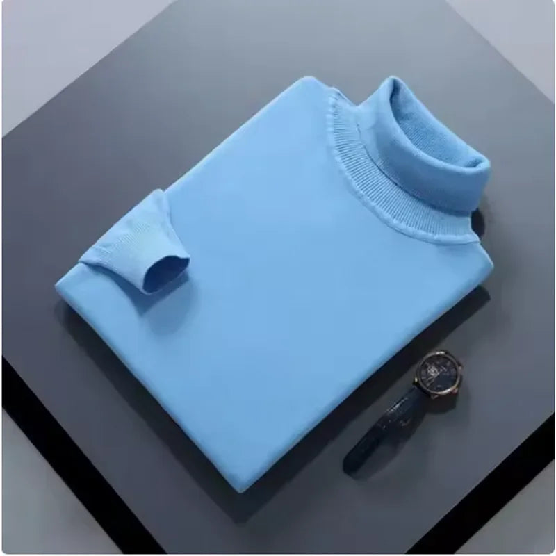 Men’s 100% Wool Turtleneck Sweater, Thick Business Cashmere Knit Top