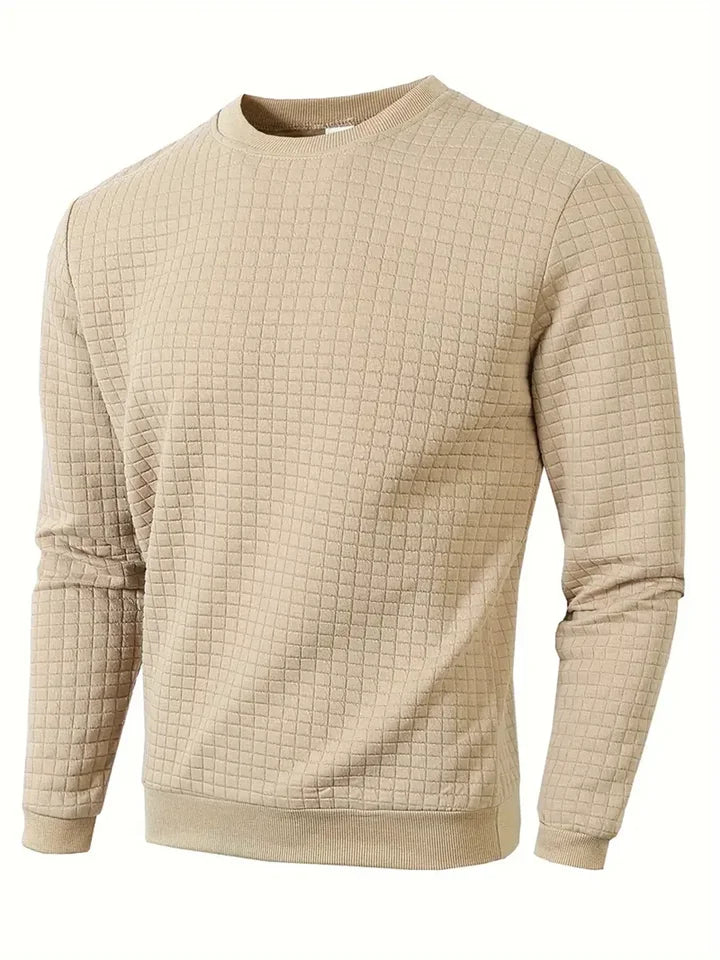 Men’s Crew Neck Knit Pullover, Solid Jacquard Check Slim Casual Sweater