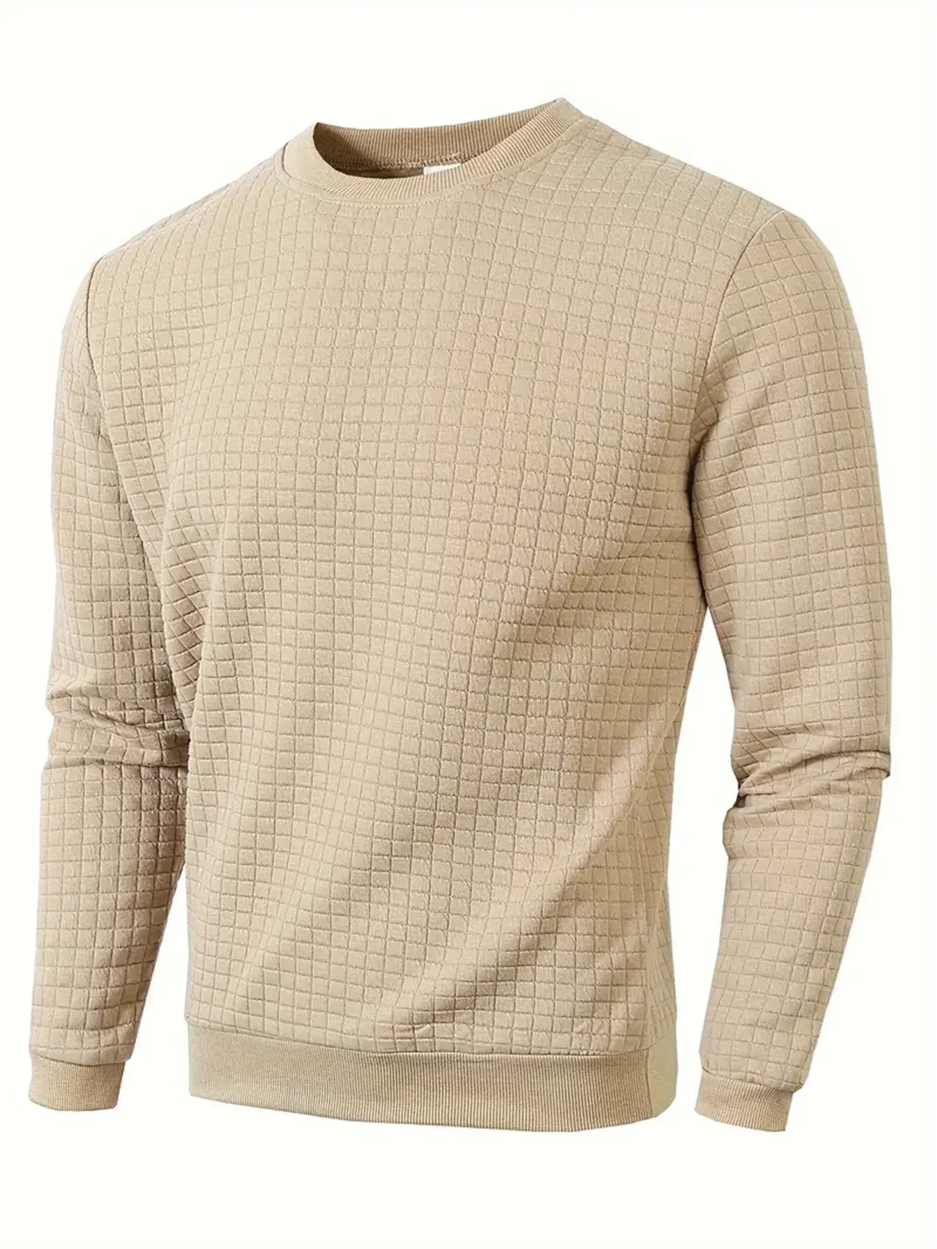 Men’s Crew Neck Knit Pullover, Solid Jacquard Check Slim Casual Sweater