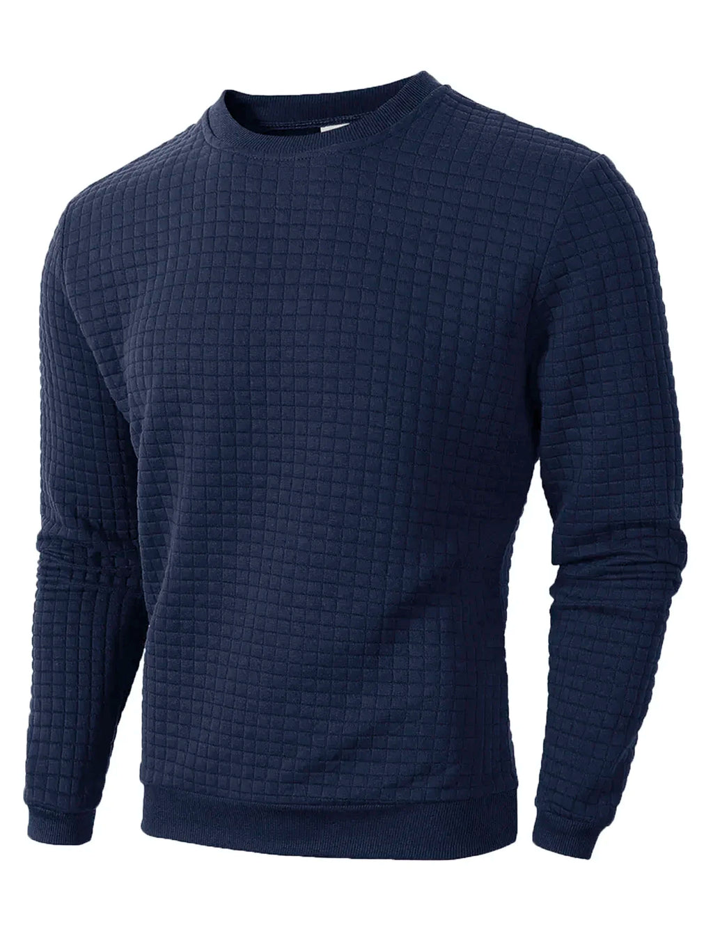 Men’s Crew Neck Knit Pullover, Solid Jacquard Check Slim Casual Sweater