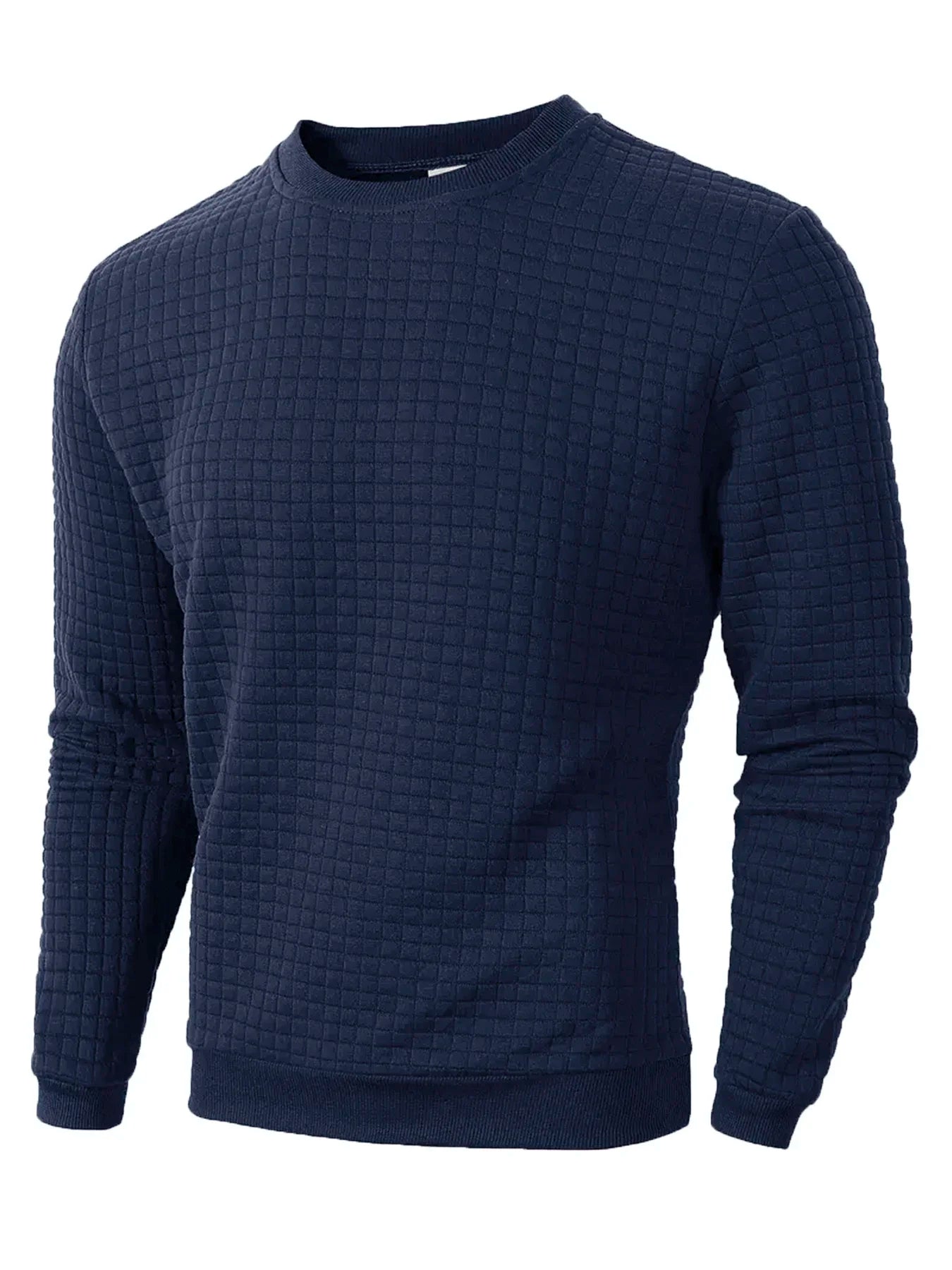 Men’s Crew Neck Knit Pullover, Solid Jacquard Check Slim Casual Sweater
