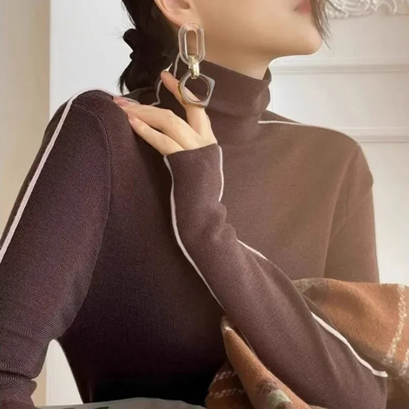 Women’s Slim Fit Turtleneck Sweater – Elegant Autumn Winter Knit Top