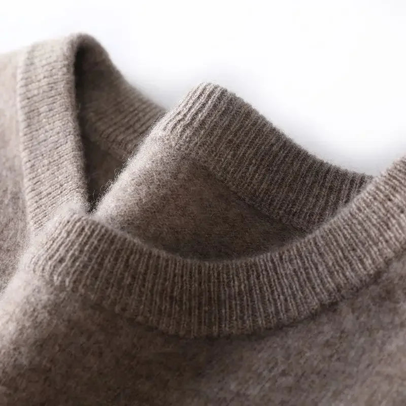 Men’s Soft Wool Sweater, Loose Round Neck Solid Warm Business Knit Top