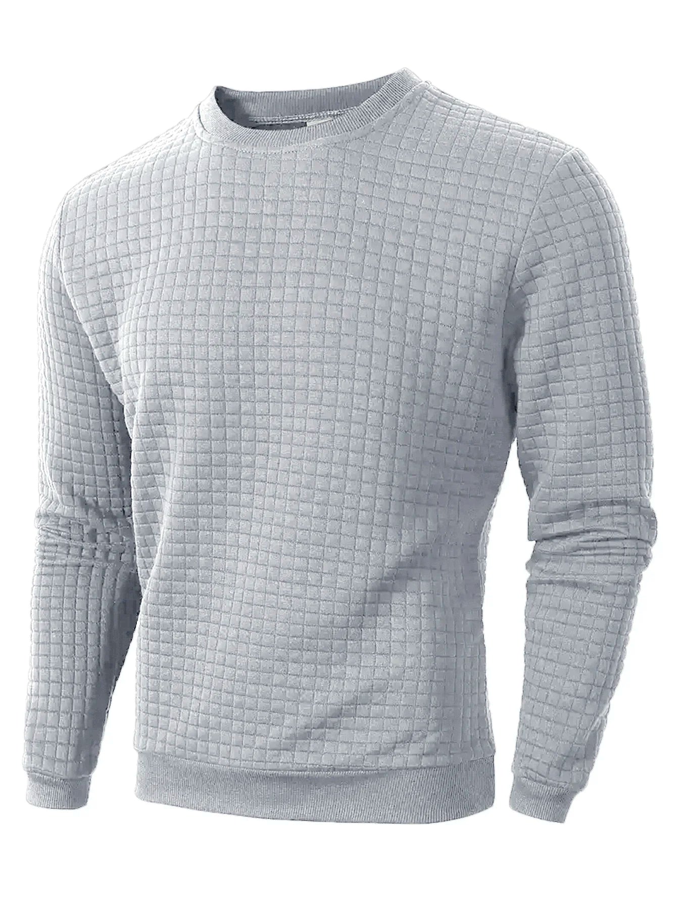Men’s Crew Neck Knit Pullover, Solid Jacquard Check Slim Casual Sweater