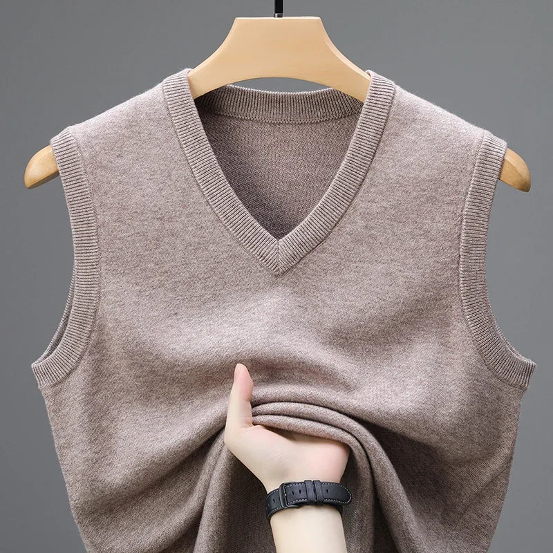 Men’s Sleeveless Wool Cashmere Vest – Solid Knit Waistcoat Autumn 2025