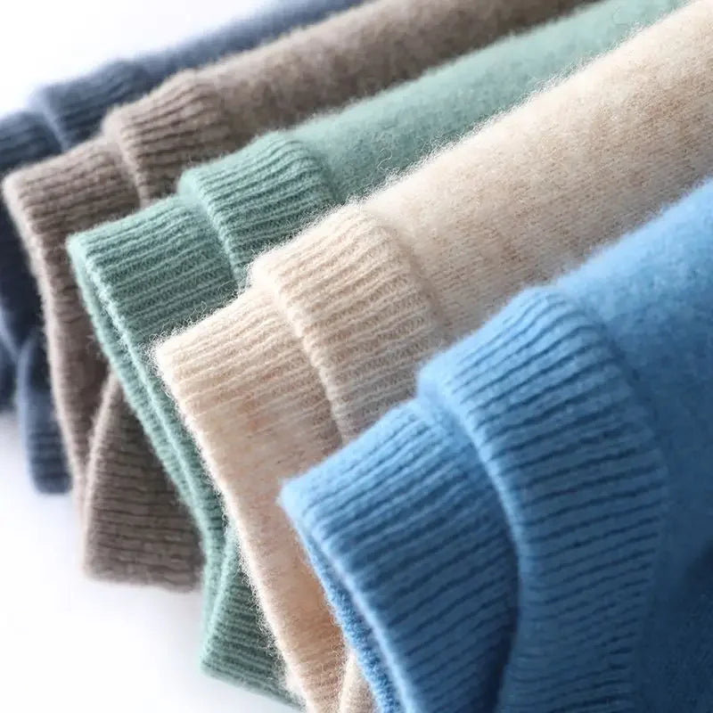 Men’s Soft Wool Sweater, Loose Round Neck Solid Warm Business Knit Top