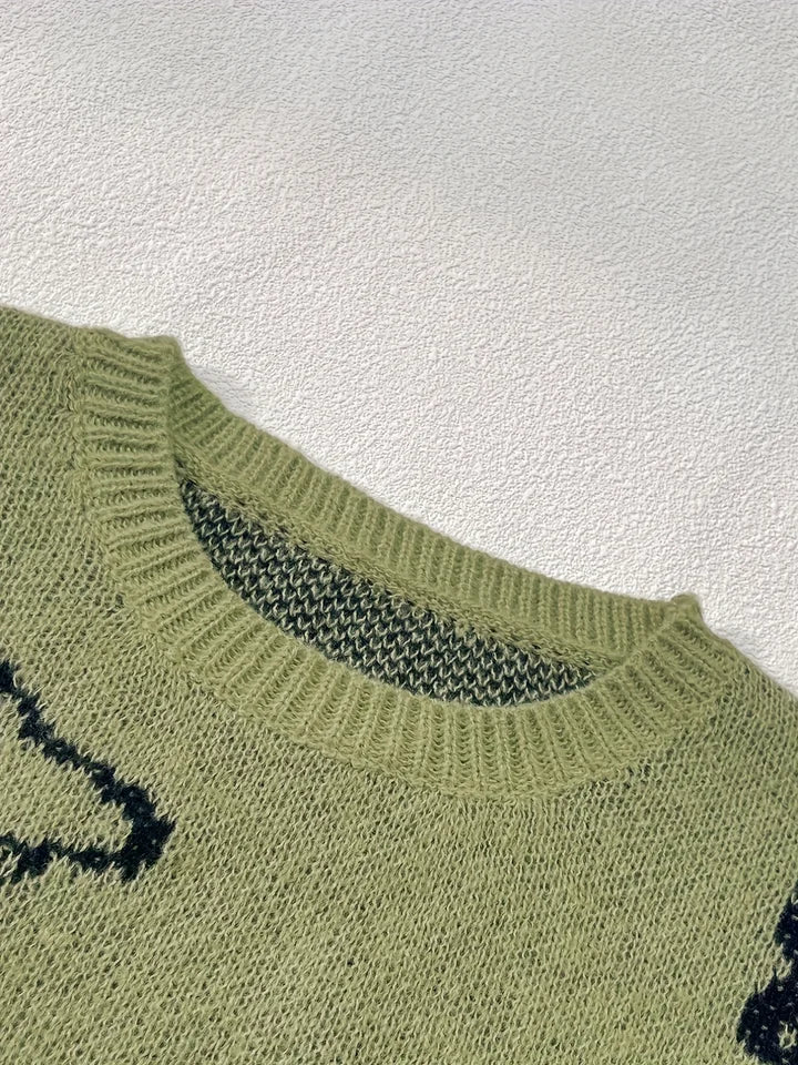 Oversized Dinosaur Knit Sweater for Women – Cozy Long Sleeve Pullover