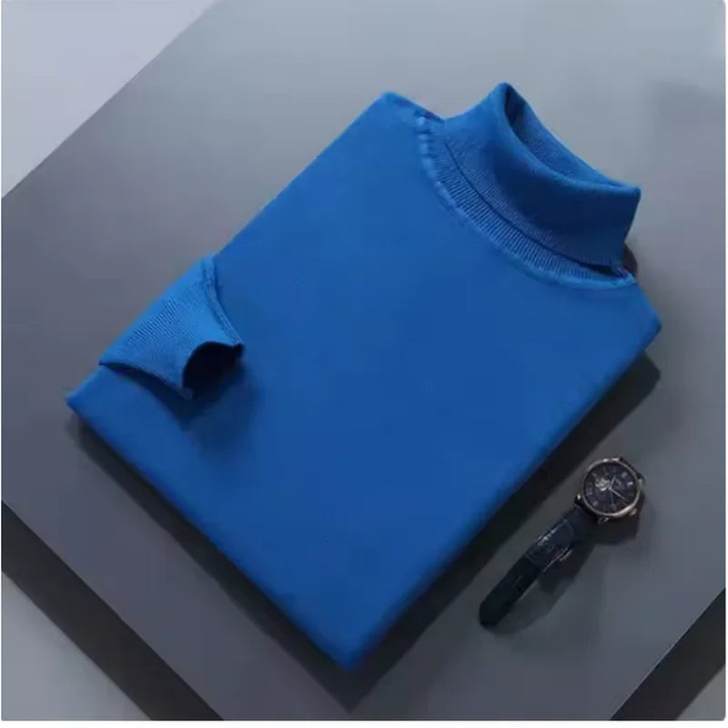 Men’s 100% Wool Turtleneck Sweater, Thick Business Cashmere Knit Top