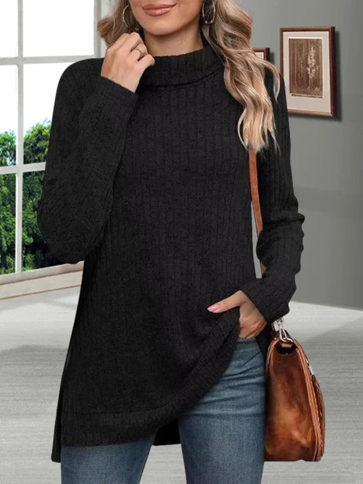 Women’s Loose Thick Turtleneck Sweater, Soft Striped Knit Warm Pullover