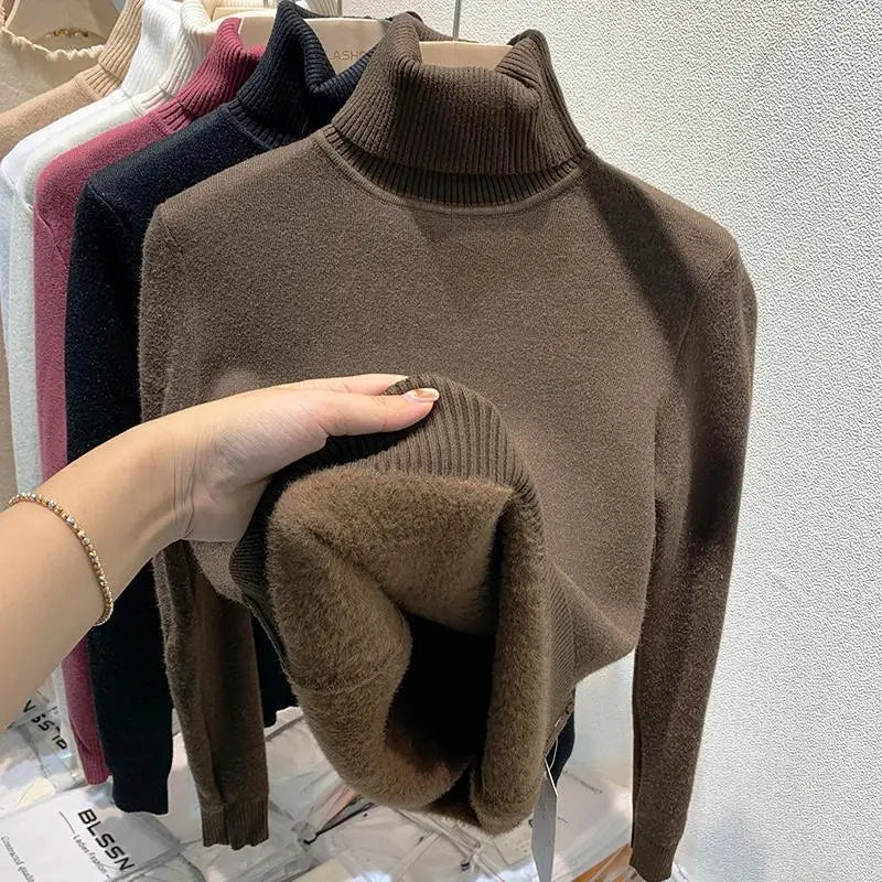 Women’s Thick High Collar Sweater, Soft Warm Solid Knit Bottoming Top