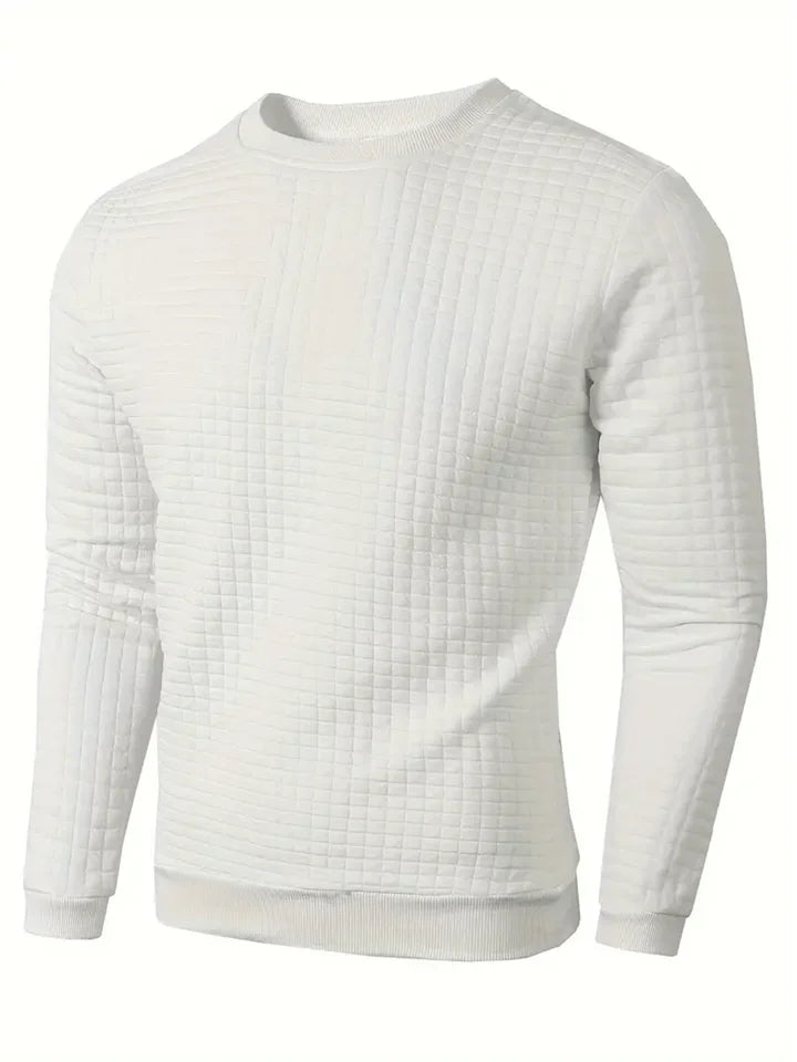 Men’s Crew Neck Knit Pullover, Solid Jacquard Check Slim Casual Sweater