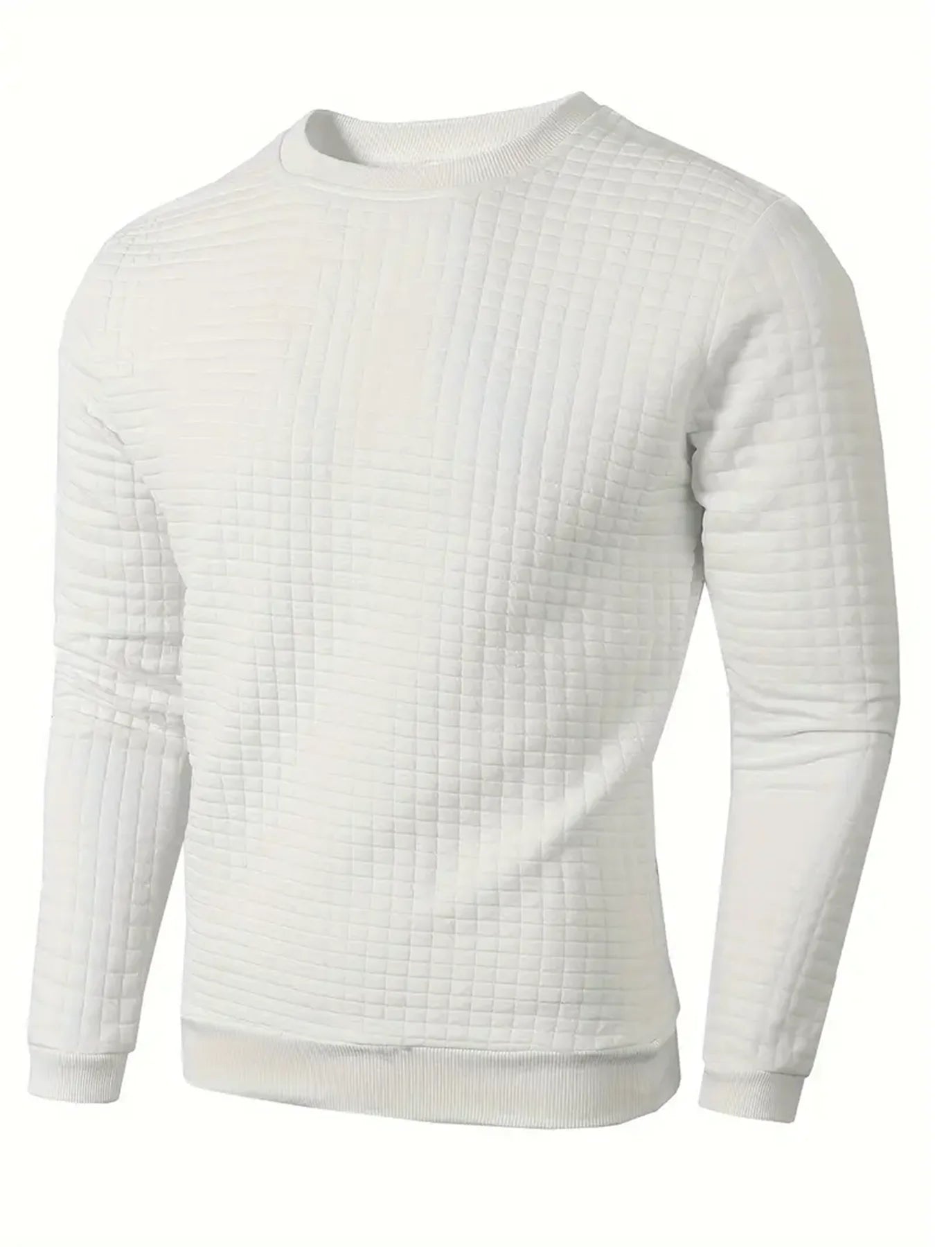 Men’s Crew Neck Knit Pullover, Solid Jacquard Check Slim Casual Sweater