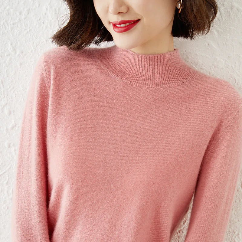 Women’s Warm High-Neck Knit Sweater – Autumn/Winter Long Sleeve Basic Top
