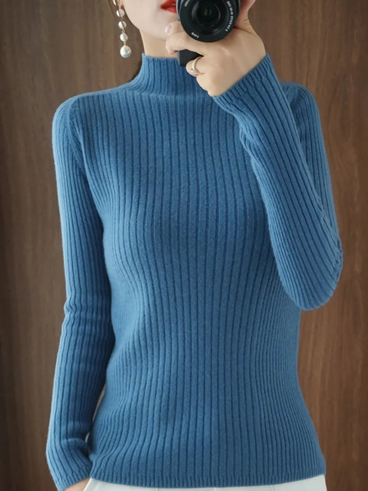 Women’s Thick Warm Slim Sweater, Solid Knit Half-High Collar Autumn Winter