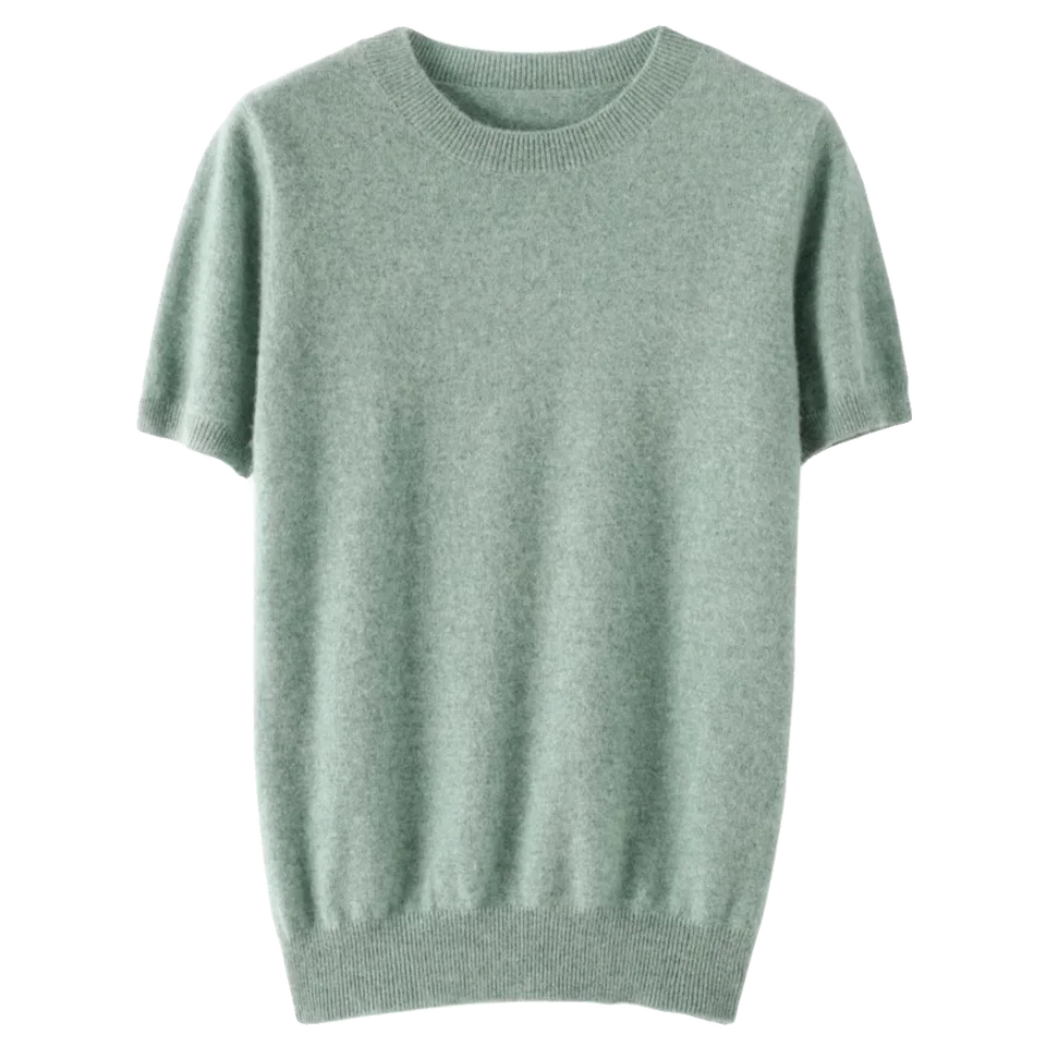 Short Sleeve O-Neck Knit Sweater for Women – Spring Summer Slim Pullover