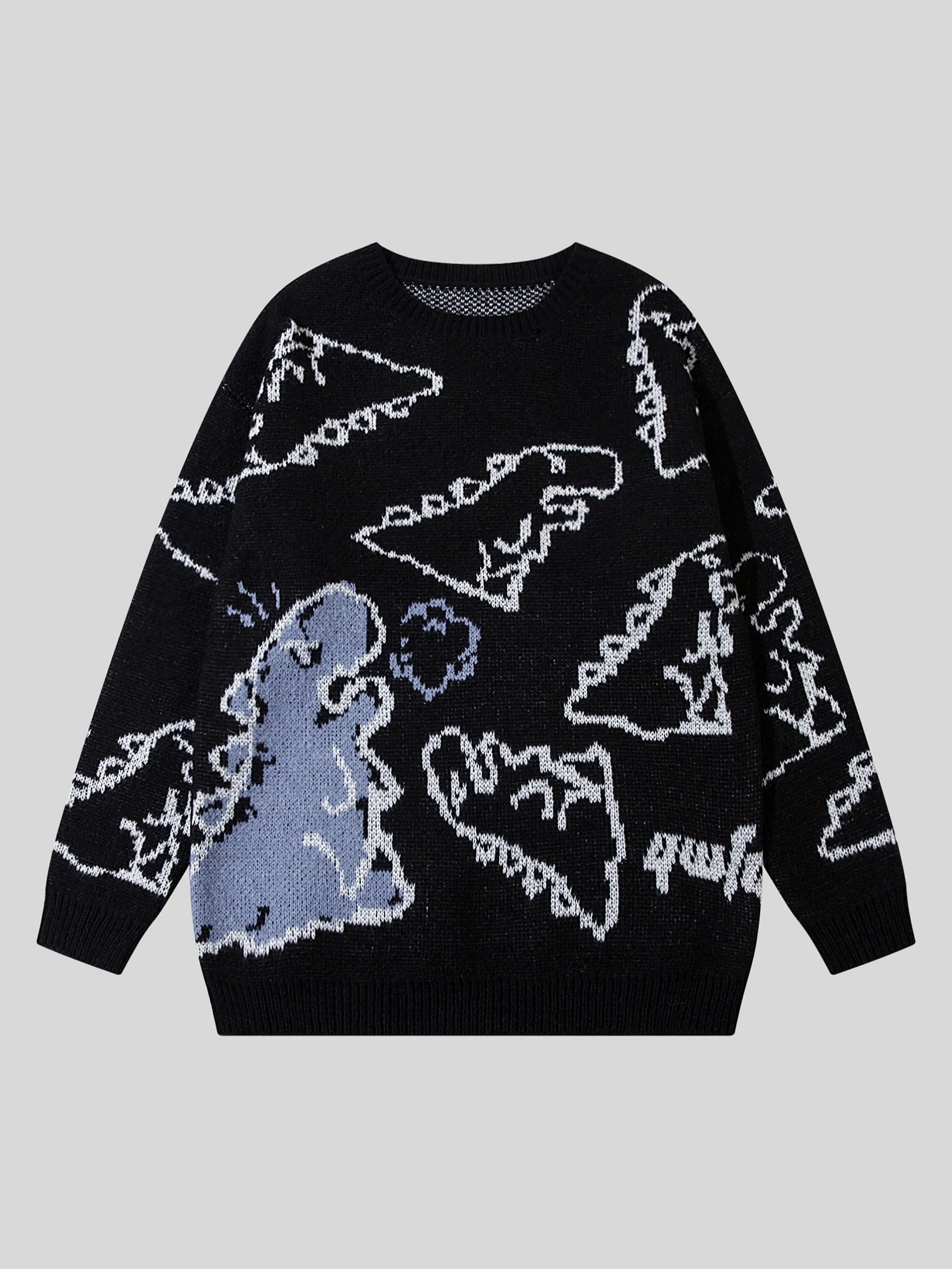 Oversized Dinosaur Knit Sweater for Women – Cozy Long Sleeve Pullover