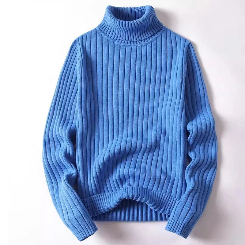 Men’s Thick Turtleneck Sweater, Solid Knit Plus Size 3XL–4XL Autumn Winter