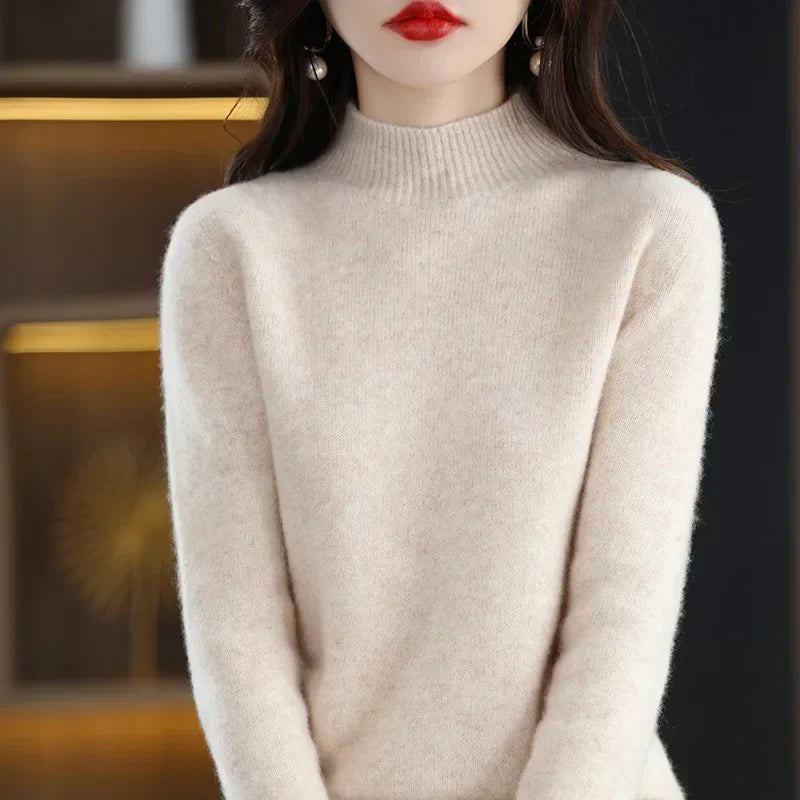 Women’s Warm High-Neck Knit Sweater – Autumn/Winter Long Sleeve Basic Top