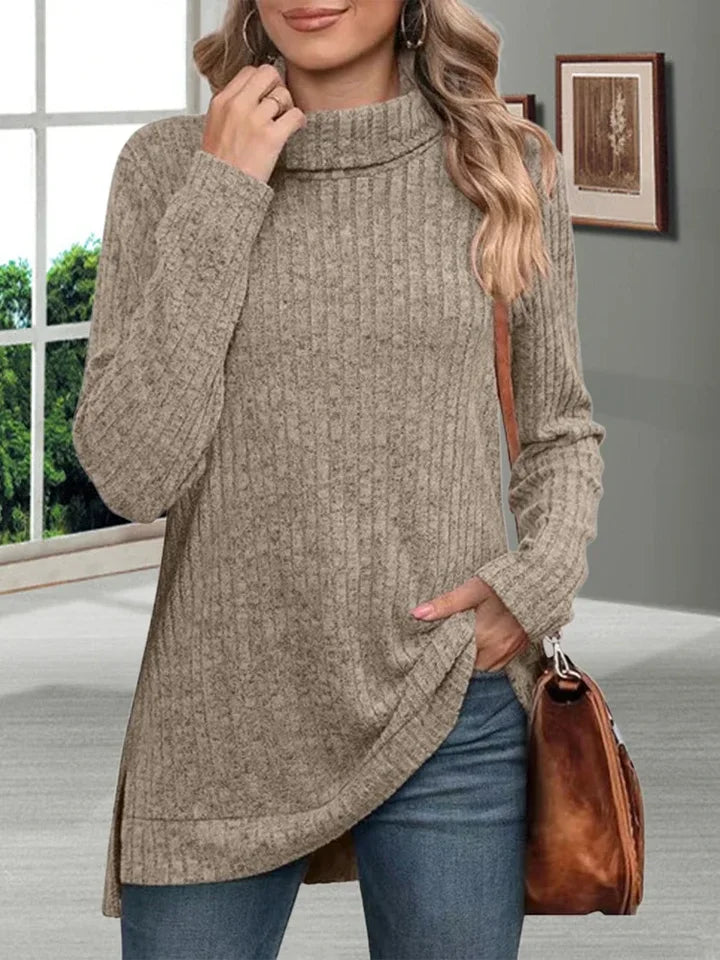 Women’s Loose Thick Turtleneck Sweater, Soft Striped Knit Warm Pullover